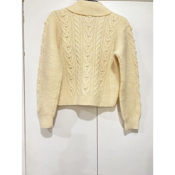 LL Bean Cropped Cardigan Sweater Womens Sz 38 Cream Long Sleeves Button UP - Picture 15 of 16